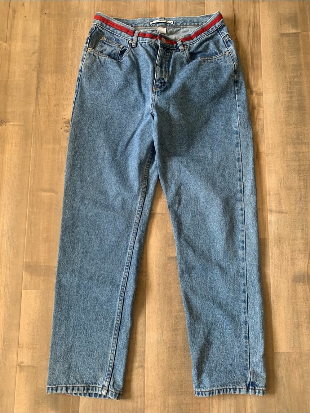 Tommy Hilfiger Straight Leg Light Blue Jeans with Red Waistband